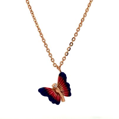 ADORABLE ENAMELLED BUTTERFLY INSPIRED PENDANT AND CHAIN Gold