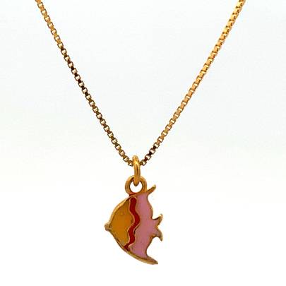 ADORABLE TINY FISH ENAMEL PENDANT WITH CHAIN  Gold