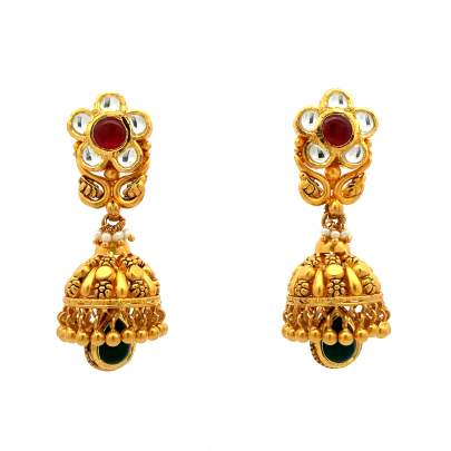 TRADITIONAL ANTIQUE SMALL JHUMKA EARRINGS  Gold