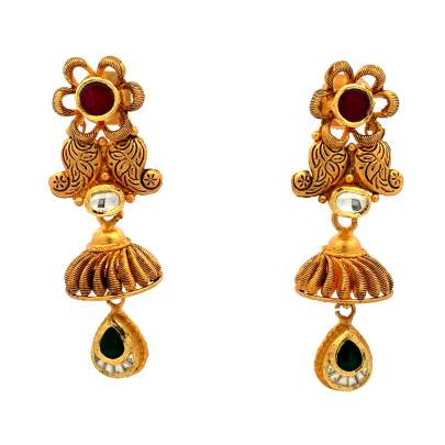 HAND CRAFTED FLORAL ANTIQUE EARRINGS  Gold