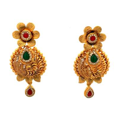 TANTALIZING FLORAL ANTIQUE GOLD EARRINGS  Gold