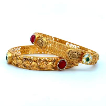 ARTISANAL FLORAL ANTIQUE GOLD BANGLES  Antique Jewellery