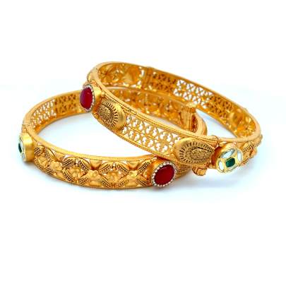 ARTISANAL FLORAL ANTIQUE GOLD BANGLES  Antique Jewellery