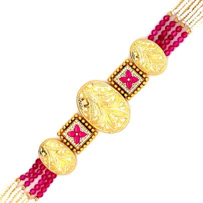 AMBLEMATIC GOLD ARTISTIC AND CRYSTAL BEADS LADIES BRACELET  Gold