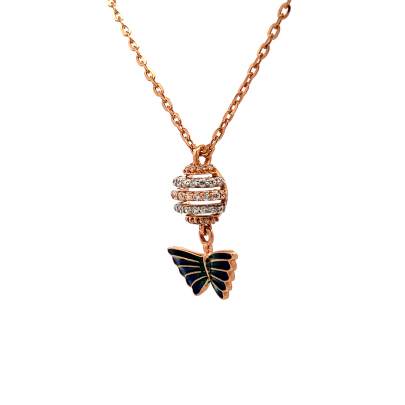 CHARMING BUTTERFLY ENGRAVED PENDANT AND CHAIN  Gold