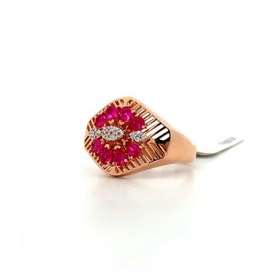 CLASSIC FLORAL MOTIF RUBY STUDDED RING  Gold