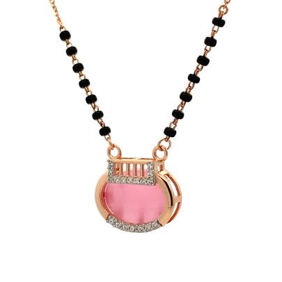 CONTEMPORARY OVAL SHAPED PINK EMERALD MANGALSUTRA  Gold