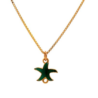 DELICATE STARFISH GREEN ENAMELLED PENDANT AND CHAIN  Gold