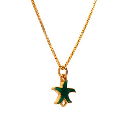 DELICATE STARFISH GREEN ENAMELLED PENDANT AND CHAIN  Chain