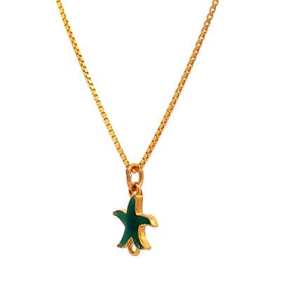 DELICATE STARFISH GREEN ENAMELLED PENDANT AND CHAIN  Chain