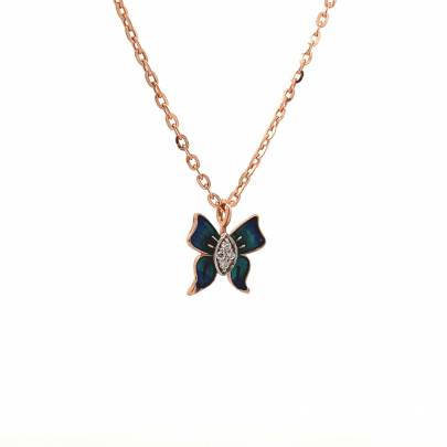 DELICATIVE ENAMELLED BUTTERFLY INSPIRED PENDANT AND CHAIN  Gold