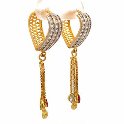 TANTALIZING DIAMOND HOOP EARRINGS WITH CHAIN DANGLE  Earrings