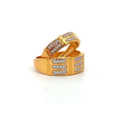 GRID PATTERN DIAMOND AND GOLD COUPLE RINGS  Couple Rings