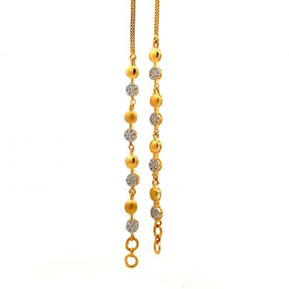 FANCY DIAMOND AND GOLD BALL EAR CHAIN  Gold