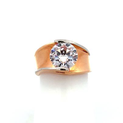 DUAL TONED CURVY SOLITAIRE GENTS RING  Gold
