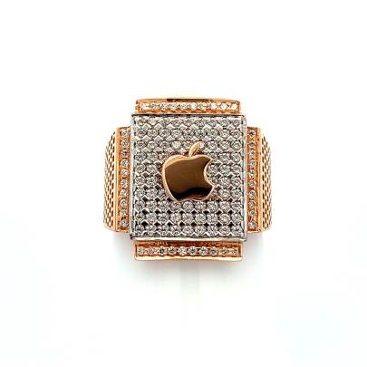 STYLISH APPLE CARVED GOLD GENTS RING  Rings