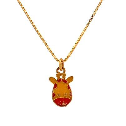 GIRAFFE FACE ENAMELED GOLD PENDANT WITH CHAIN  Chain
