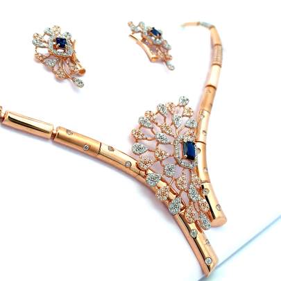GLAMOROUS FLORAL MOTIF DIAMOND AND SAPPHIRE NECKLACE SET  Necklace Set