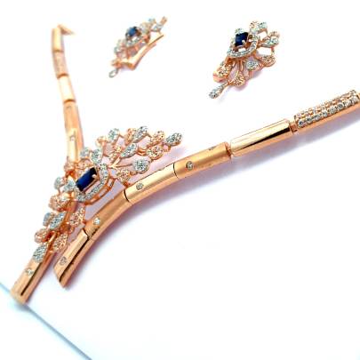GLAMOROUS FLORAL MOTIF DIAMOND AND SAPPHIRE NECKLACE SET  Necklace Set