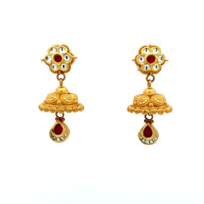 CHARMING DAINTY FLORAL ANTIQUE JHUMKA  Gold