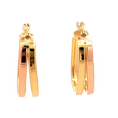 TRENDY TWO COLOUR SQUARE CARVED HOOP EARRINGS  Gold