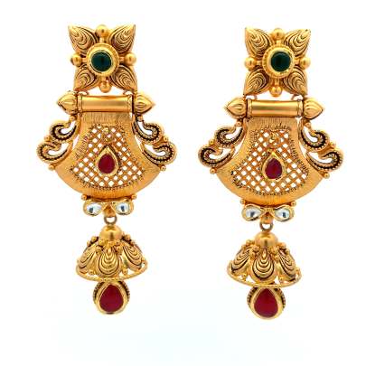 CLASSIC HANDCRAFTED ANTIQUE GOLD JHUMKA Gold