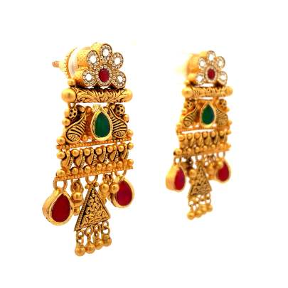 ARTISANAL FLORAL GOLD ANTIQUE JHUMKA  Antique Jewellery