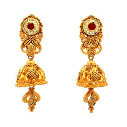 ORNATE HAND CRAFTED BELL SHAPE JHUMKA  Gold