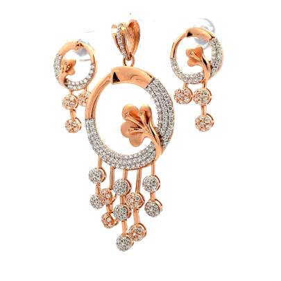 OPULENT DANGLING FLORAL MOTIF DIAMOND PENDANT SET  Pendant Set