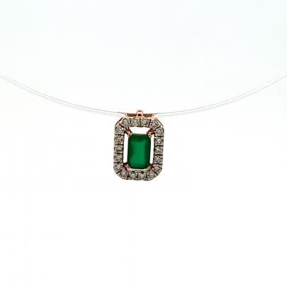 SHIMMERING SQUARE GREEN EMERALD AND REAL DIAMOND PENDANT  Diamond Pendent