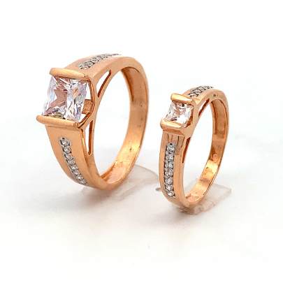 PRISMATIC SQAURE CUT SOLITAIRE RING WITH STYLISH BAND  Couple Rings