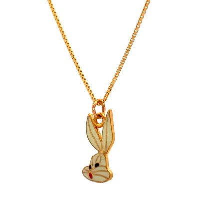 RABBIT FACED ENAMELLED PENDANT AND CHAIN  Gold