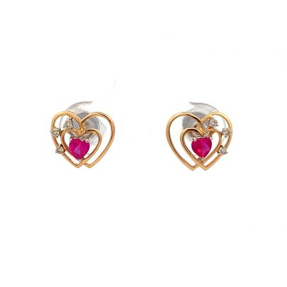ROMANTIC DOUBLE HEART REAL DIAMOND STUD EARRINGS  Diamond