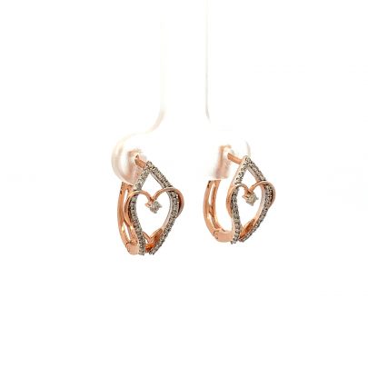 REAL DIAMOND HOOPS MADE OF HEART IN SHIMMERING LEAF  Diamond Earrings