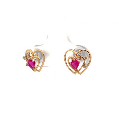 ROMANTIC DOUBLE HEART REAL DIAMOND STUD EARRINGS  Diamond Earrings