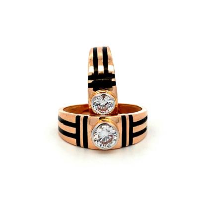 ROUND SOLITAIRE COUPLE RINGS WITH BLACK STRIPS ON BAND  Couple Rings