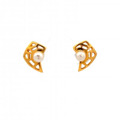 VINTAGE GOLD AND PEARL EMBEDDED STUD EARRINGS Gold