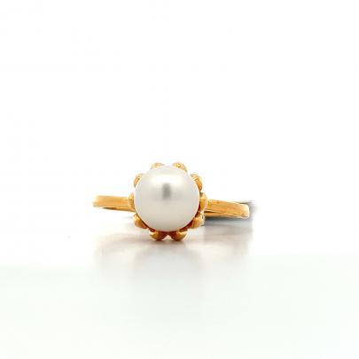 PRIMITIVE FLORAL PATTERN PEARL RING FOR WOMEN  Gold