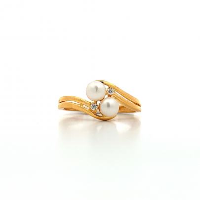 EMBLEMATIC SWIRLING DOUBLE PEARL LADIES RING  Gold