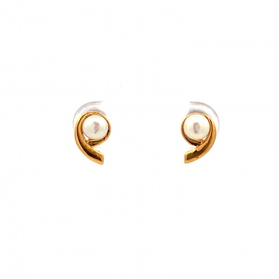 RADIANT SWIRLING GOLD AND PEARL STUD EARRINGS  Gold