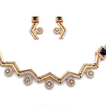 SPARKLING ZIGZAG PATTERN DIAMOND NECKLACE SET  Necklace Set