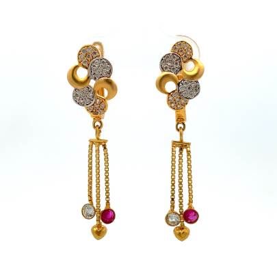 SPIRAL DESIGNED HOOP EARRINGS WITH DANGLE Gold