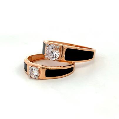 SPLENDID SOLITAIRE COUPLE RINGS WITH BLACK ENAMELLED ON BANDS  Couple Rings