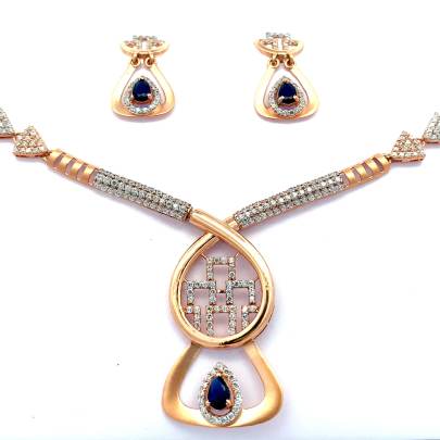 STERLING BLUE SAPPHIRE AND DIAMOND NECKLACE SET Gold