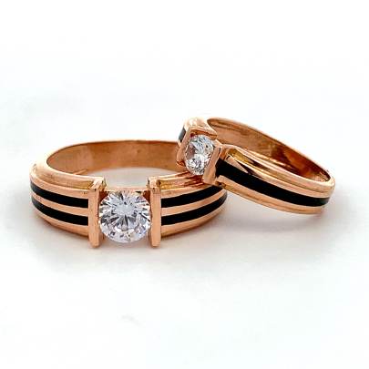 STUNNING SOLITAIRE COUPLE RINGS WITH BLACK LINES ON BAND  Gold