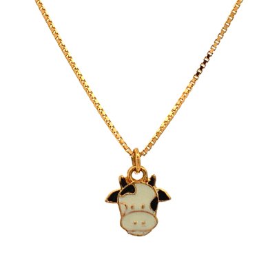 TINY COW FACE ENAMELLED PENDANT AND CHAIN  Chain