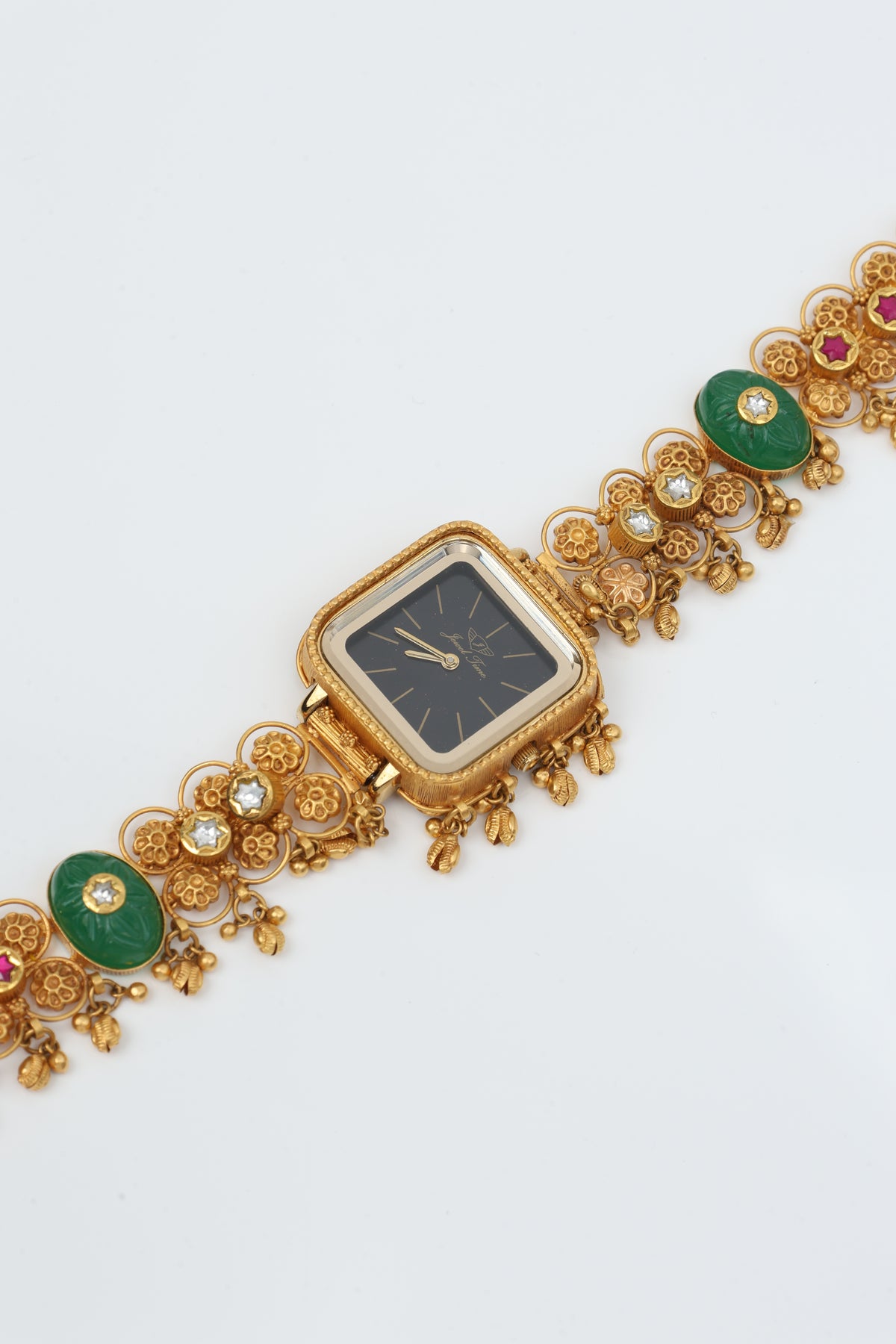 Ladies black dial 22KT gold kundan watch – alternate view, Enishka