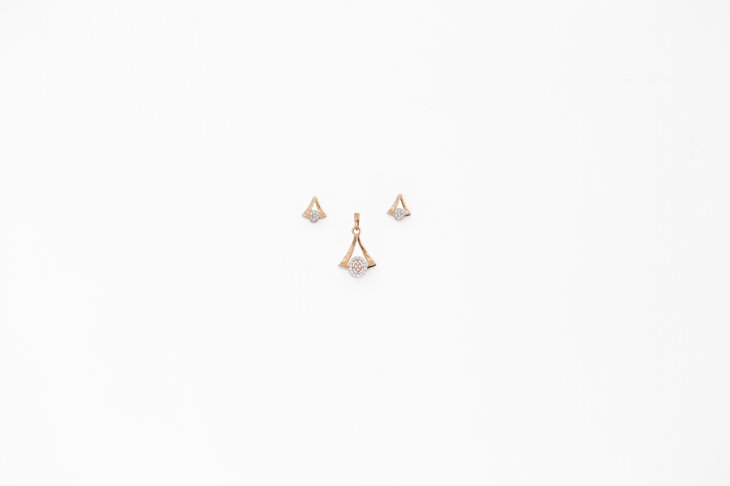 Pair of gold earrings with diamond accents on a white background
