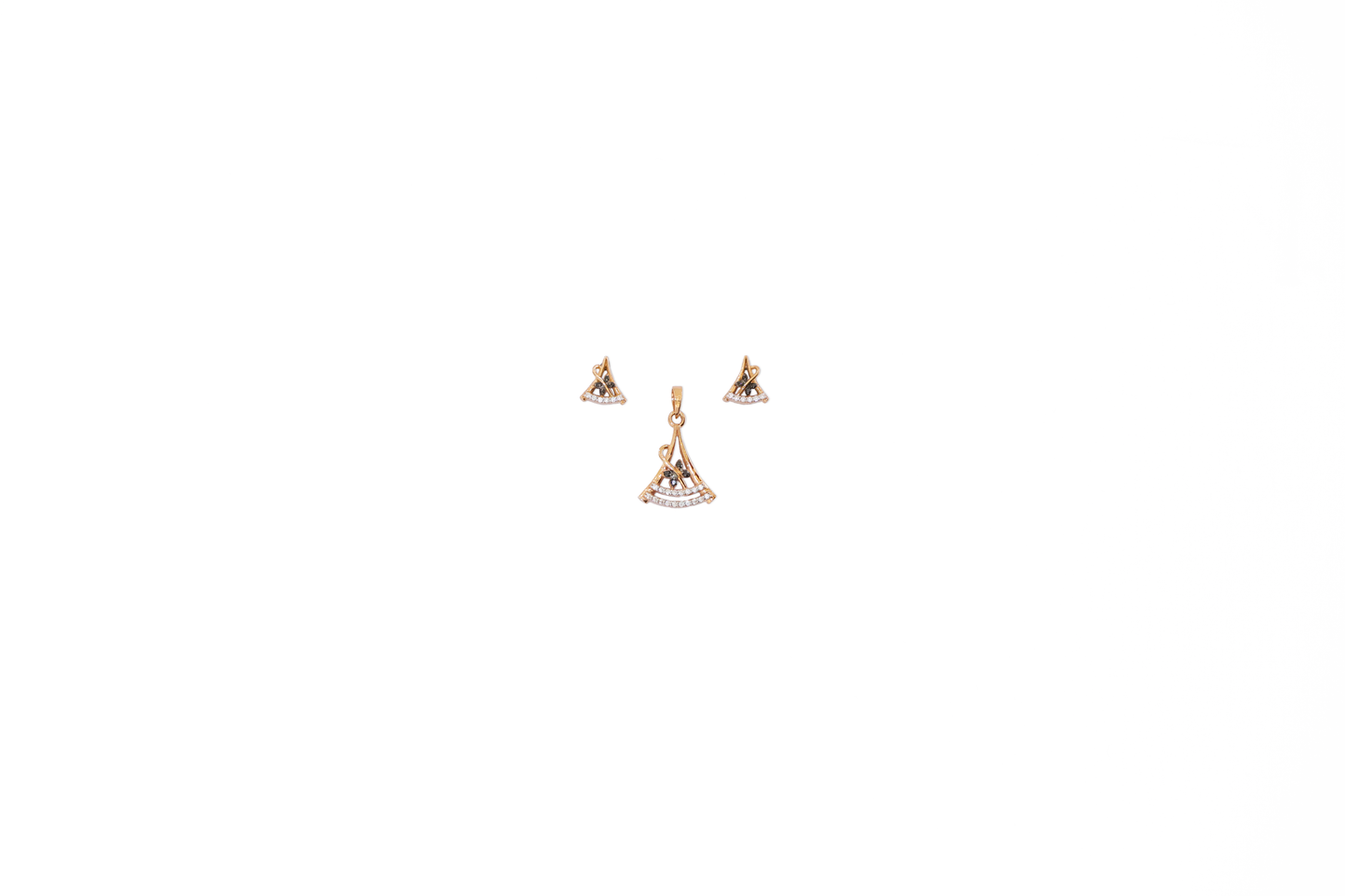 Gold triangle-shaped earrings on a white background