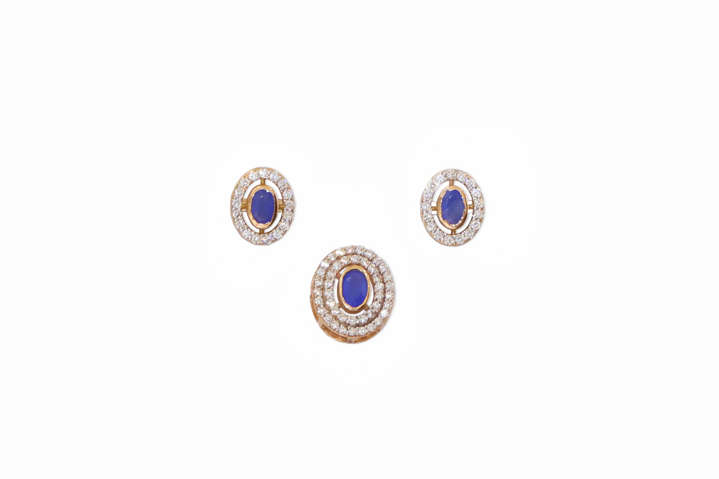 Pair of earrings with blue gemstones on a white background